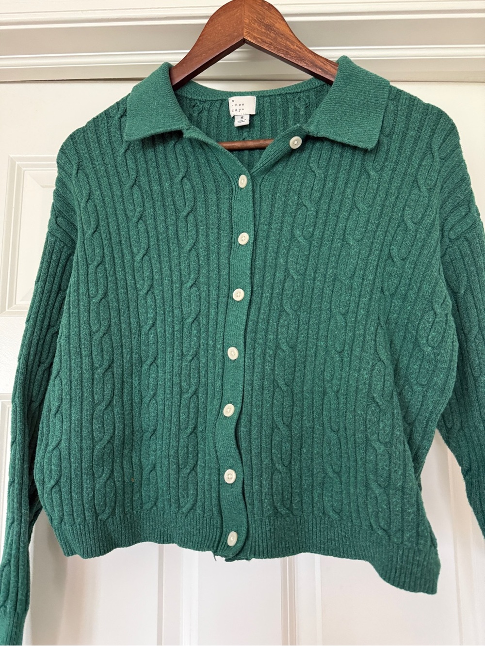 Green Cable-Knit Button-Up Cardigan - Picture 7 of 12